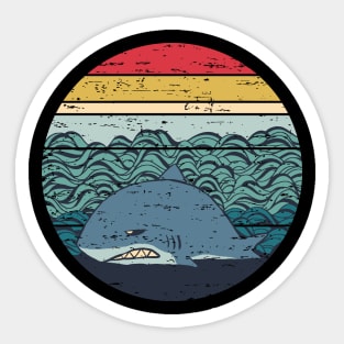 Funny Lazy Megalodon Retro Sunset Distressed Vintage Rainbow Colors Sticker